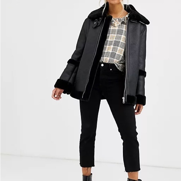 ASOS Petite Black Aviator Jacket - Size 00 - Picture 2 of 3